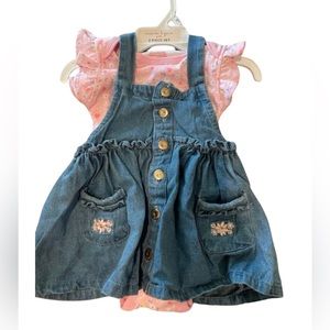 Nanette Lenore baby girl’s 2 piece onesie & denim look dress NWT
